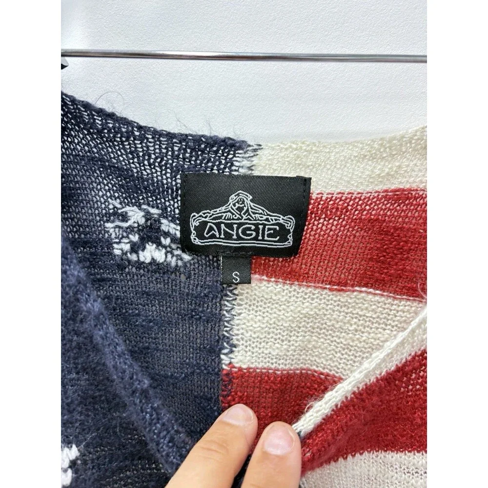 Angie American Flag Knit Tank Top Size Small- Red White and Blue Scoop Neck